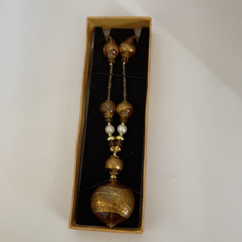 Murano glass necklace Amber color glass
